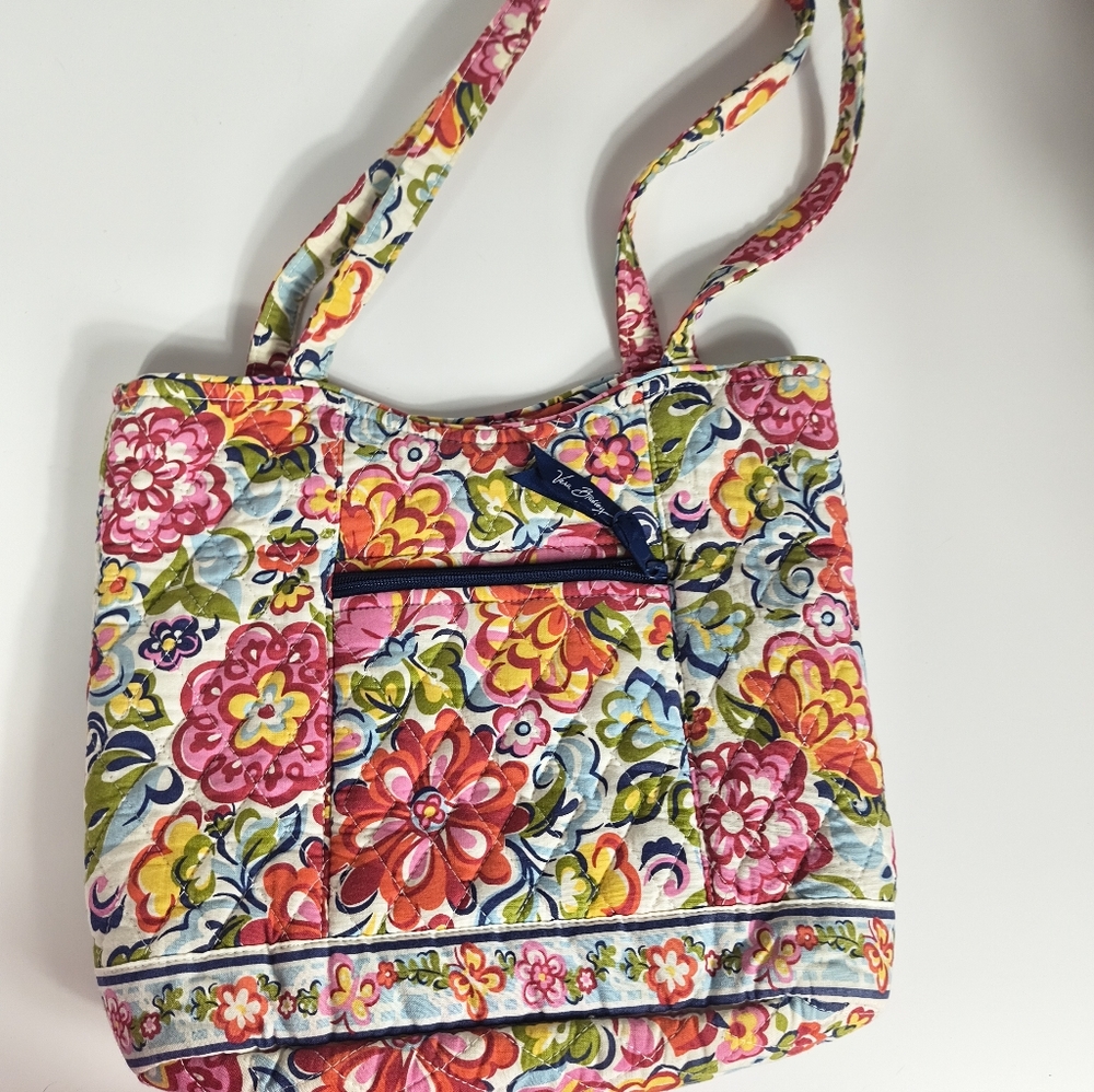 Vera Bradley Floral Quilted Shoulder Bag Multicolor Tote Purse Pink Yellow Blue